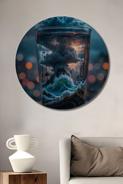 Teona Ahşap Pictură murală rotundă din lemn cu aspect de pictură în ulei, art...