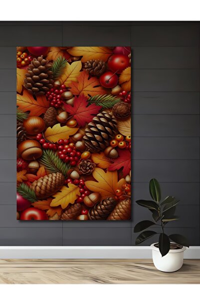 Teona Ahşap Tablou decorativ din lemn cu aspect de frunze și conuri de toamnă...