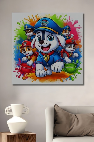 Teona Ahşap Tablou decorativ din lemn cu aspect de acuarelă Paw Patrol Surprises