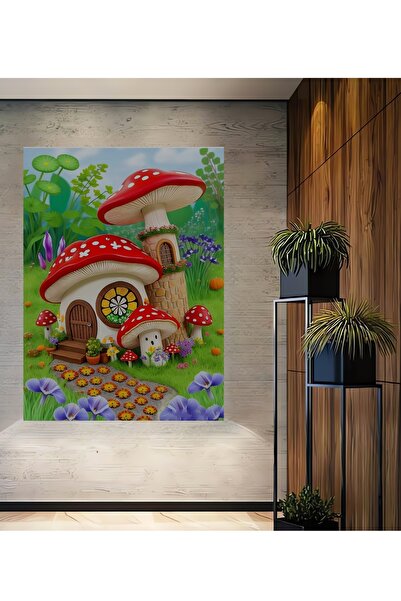 Teona Ahşap Case din lemn cu ciuperci, cu aspect de acuarelă, tablou decorati...