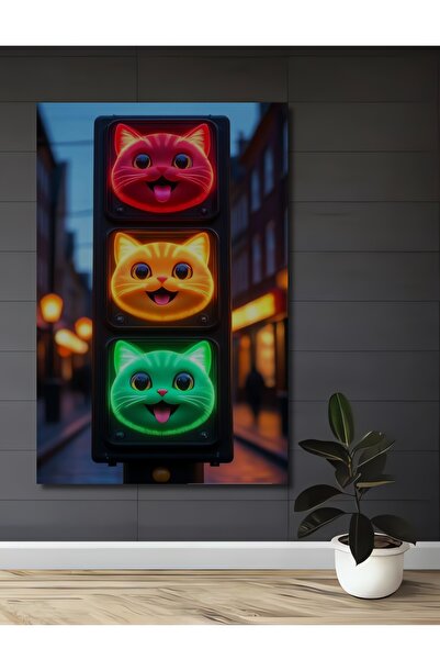 Teona Ahşap Tablou decorativ din lemn cu aspect de vopsea în ulei Magic pisic...