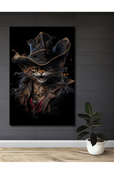 Teona Ahşap Декоративна дървена картина „Пиратска котка“ с ефект на маслена боя