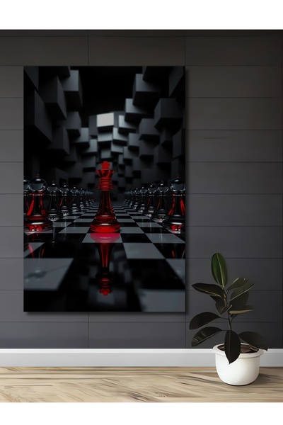 Teona Ahşap Tablou decorativ din lemn cu tablă de șah roșie, artă modernă