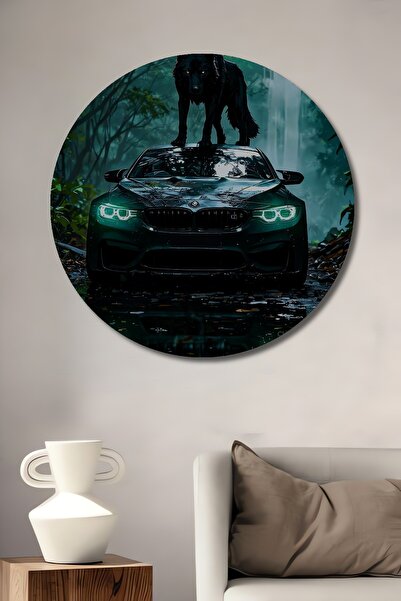 Teona Ahşap Pictură artistică Mysterious Wolf and Forest Waterfall, Pictură d...