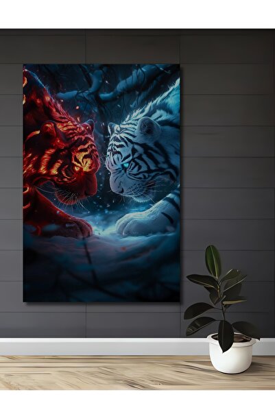 Teona Ahşap Tiger of Fire and Ice Artă digitală Tablou din lemn