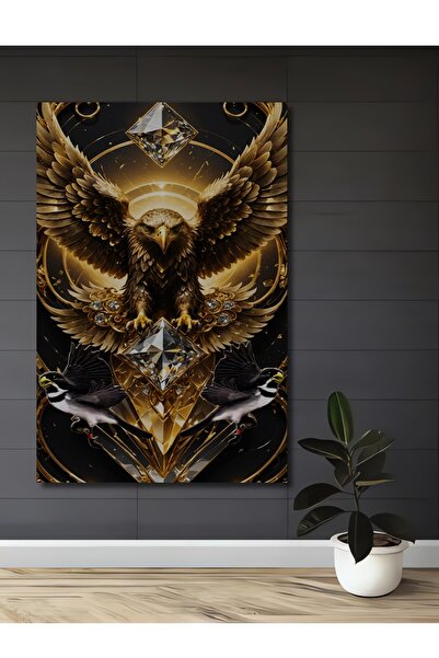 Teona Ahşap Pictură decorativă din lemn cu vultur majestuos și diamant