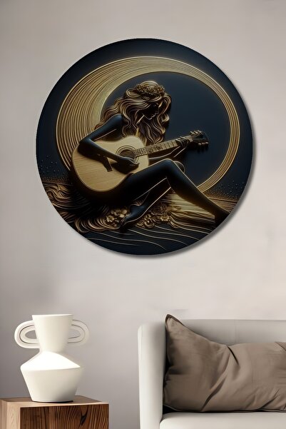 Teona Ahşap Golden Moonlight Guitarist Woman Ελαιογραφία με εμφάνιση ελαιογρα...
