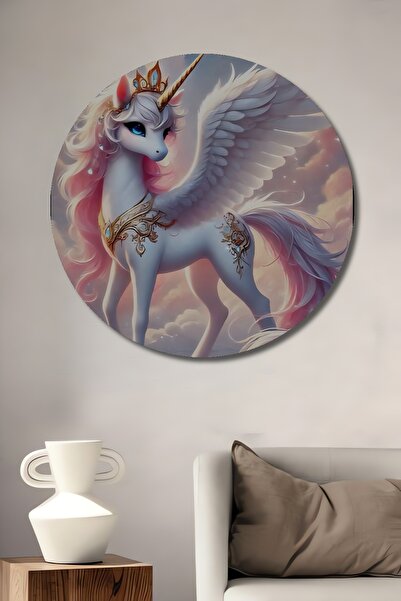 Teona Ahşap Tablou decorativ din lemn cu aspect de acuarelă, cu unicorn și aripi