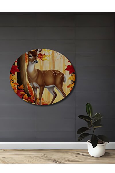 Teona Ahşap Tablou decorativ din lemn cu aspect de pictură în ulei cu cerb di...