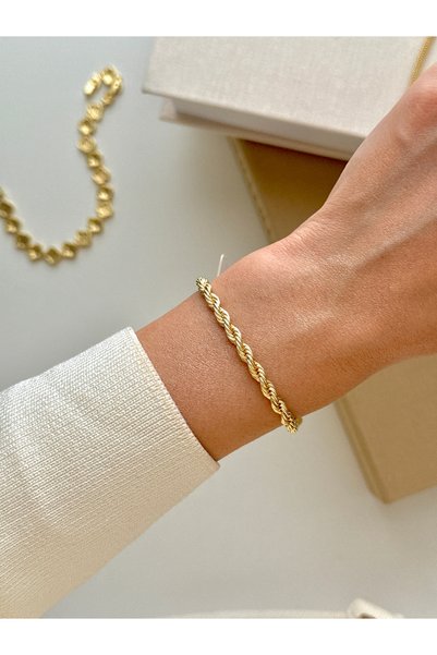 YOUES JEWELRY 14K ALTIN RENK MİNİMAL ZARİF İNCE ZİNCİR BİLEKLİK