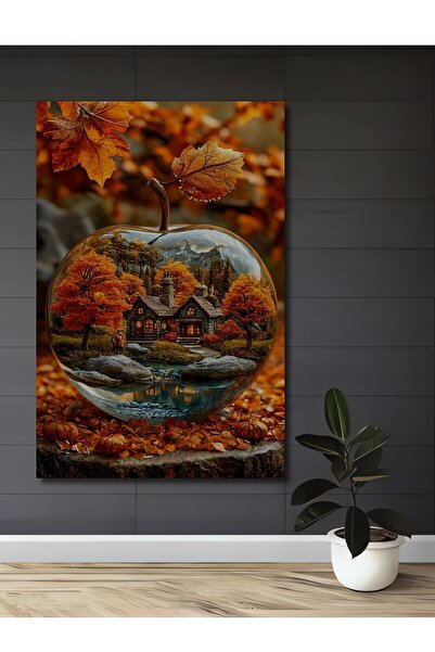 Teona Ahşap Φθινοπωρινό σκηνικό σπιτιού με μήλα σε ξύλινη διακοσμητική πινακί...