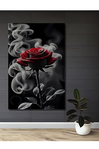 Teona Ahşap Tablou decorativ din lemn cu efect de fum de trandafir roșu și as...