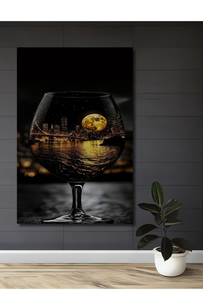 Teona Ahşap Pictură decorativă din lemn cu peisaj urban la lumina lunii într-...