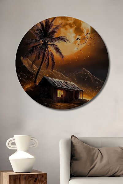 Teona Ahşap Natura sălbatică sub lumina lunii Pictură pe lemn Pictură rotundă...