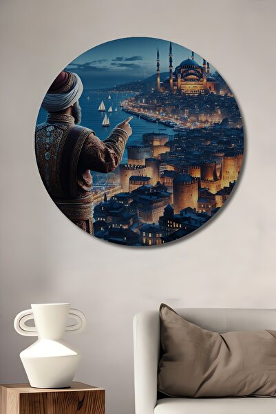 Teona Ahşap Pictură decorativă rotundă de perete, cu peisaj de Istanbul, cu a...