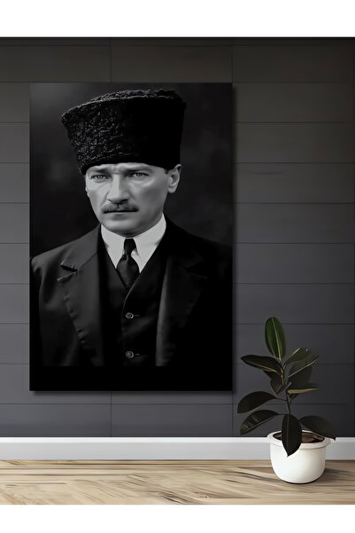 Teona Ahşap Ξύλινο διακοσμητικό τραπέζι με εμφάνιση ελαιογραφίας Ατατούρκ