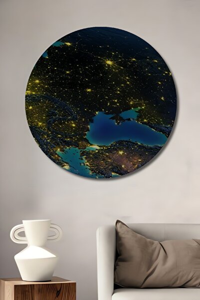 Teona Ahşap Harta lumii ilustrată cu lumini de noapte Pictură de artă modernă...