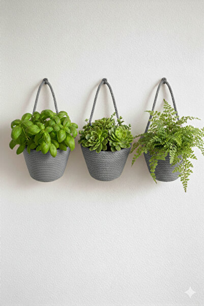 ÖRGÜM سلة زخرفية صغيرة مكونة من 3 قطع لا تشمل النباتات أو الأرفف