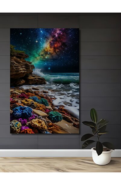 Teona Ahşap Tablou decorativ din lemn cu peisaj cosmic de coastă, cu aspect d...
