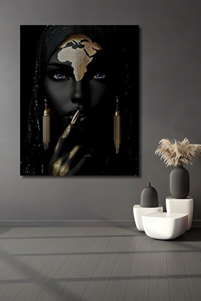 Teona Ahşap Mysterious Woman with Golden Map Accent Oil Painting Look Wooden ...