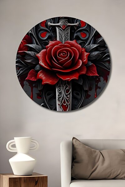 Teona Ahşap Tablou decorativ din lemn cu aspect de sabie gotică și trandafir,...
