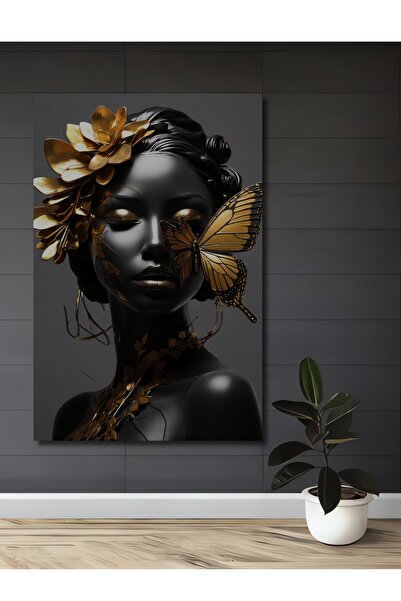 Teona Ahşap Διακοσμητικός ξύλινος πίνακας με εφέ ελαιογραφίας Golden Butterfl...