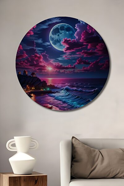 Teona Ahşap Lumina lunii Case de pe litoral Tablou decorativ din lemn cu aspe...