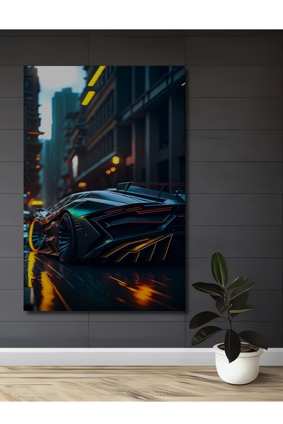 Teona Ahşap Pictură decorativă pe lemn cu aspect de mașină sport futuristă, p...