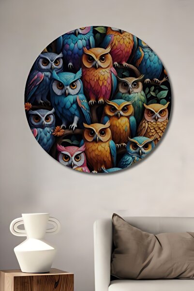 Teona Ahşap Πολύχρωμη ομάδα κουκουβάγιων με ελαιογραφία, ξύλινο διακοσμητικό ...