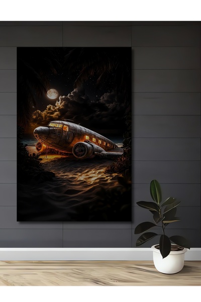 Teona Ahşap Pictură decorativă din lemn cu aspect de acuarelă, peisaj nocturn...