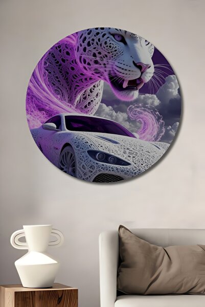 Teona Ahşap Pictură decorativă rotundă de perete din lemn Bembeyaz Magic Tige...