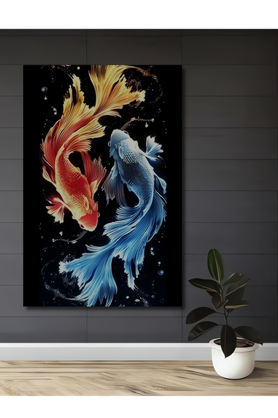 Teona Ahşap Pictură artistică cu pești de foc roșii și albaștri, cu aspect de...