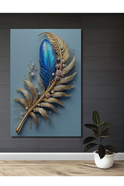 Teona Ahşap Tablou de lux cu pene Gold Leaf cu model