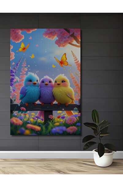 Teona Ahşap Pictură decorativă din lemn cu aspect de pictură în ulei cu păsăr...