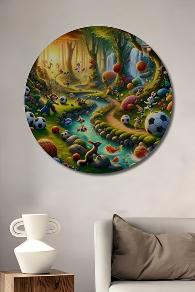 Teona Ahşap Scenă de baschet cu tematică de pădure, pictură decorativă pe lem...