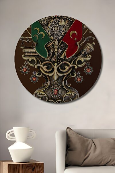 Teona Ahşap Sancaci otomani și stema lor, tablou rotund din lemn cu aspect me...