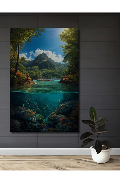 Teona Ahşap Pictură decorativă pe lemn cu peisaj subacvatic tropical, cu aspe...