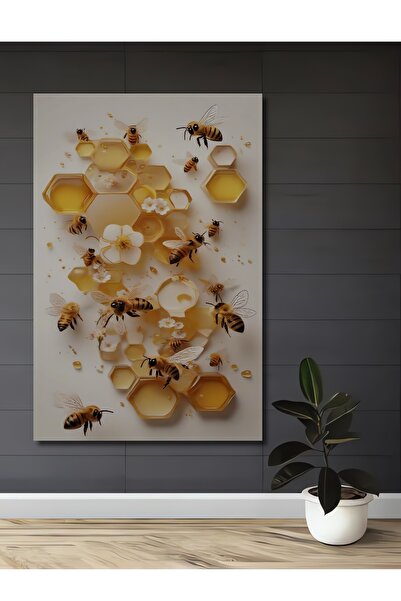 Teona Ahşap Tablou decorativ din lemn cu aspect de vopsea în ulei, cu albine ...