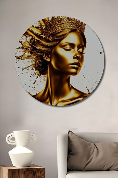 Teona Ahşap Golden Leaf Look Queen Crown cu imprimeu Tablou decorativ din lem...
