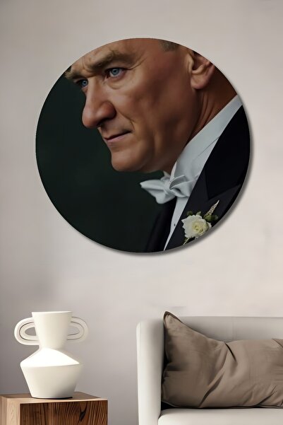 Teona Ahşap Μουστάφα Κεμάλ Ατατούρκ Ξύλινο Διακοσμητικό Τραπέζι με Ελαιογραφί...