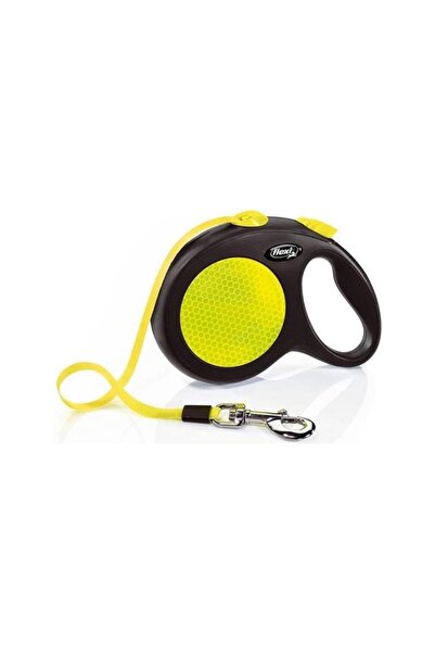Flexi Neon Reflektörlü 5M Şerit Medium Sarı Otomatik Kedi Köpek Gezdirme Tasması