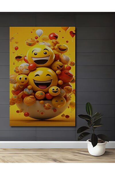 Teona Ahşap Fațe zâmbitoare Baloane cu emoji Aspect de pictură în ulei Tablou...