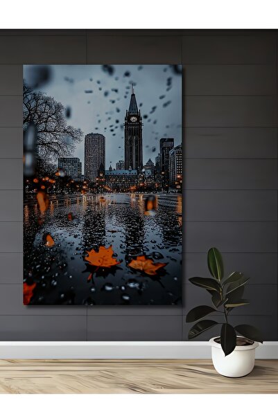 Teona Ahşap Tablou decorativ din lemn cu peisaj urban cu aspect de pictură în...