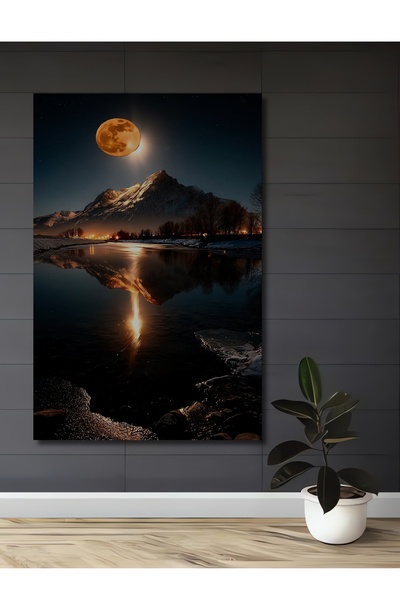 Teona Ahşap Peisaj montan cu lumina lunii magică, pictură decorativă pe lemn ...