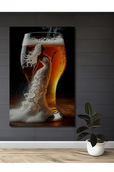 Teona Ahşap Νεράιδα με Αφρό Μπύρας σε Ελαιογραφία, Διακοσμητικό Ξύλινο Πίνακα