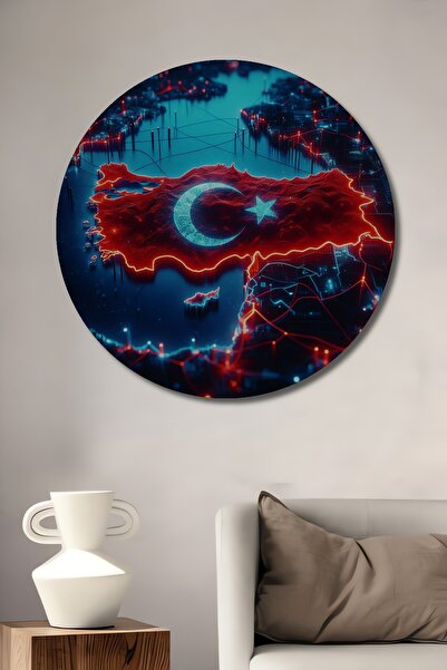 Teona Ahşap Modern Turkish Flag Map Digital Art Decorative Wooden Painting