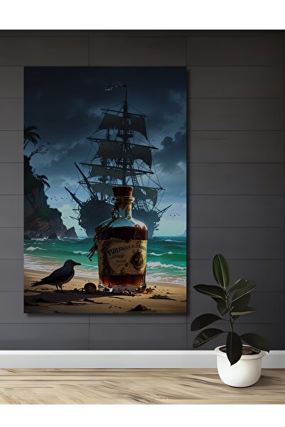 Teona Ahşap Tablou decorativ din lemn cu sticlă misterioasă de pirat