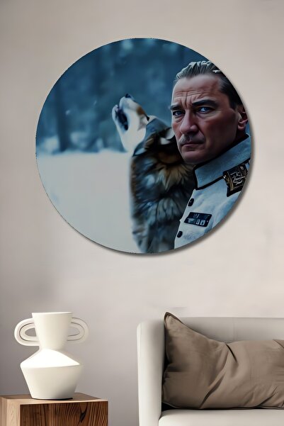 Teona Ahşap Μουσταφά Κεμάλ Ατατούρκ Ελαιογραφία με εμφάνιση λύκου, Διακοσμητι...