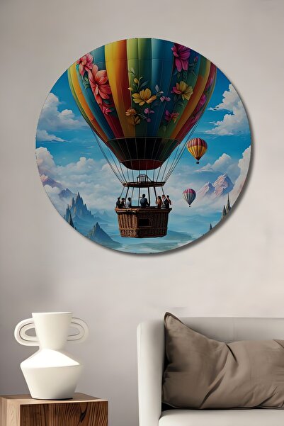 Teona Ahşap Tablou decorativ din lemn cu aspect de acuarelă cu baloane cu aer...