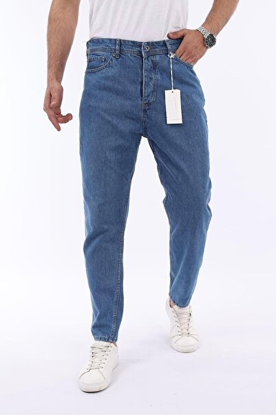 Fashion İstanbul  Erkek Boyfriend Jean Pantolon Rahat Kalıp Günlük Sokak Stili ORTA MAVİ Kot Pantalon